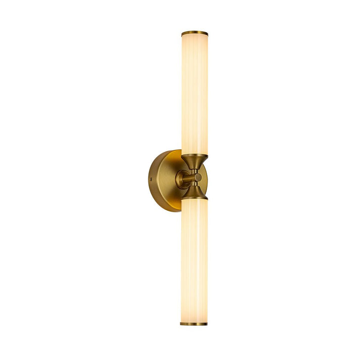 Farmhouze Light - 2 - Light White Reeded Glass Up Down Vanity Wall Lamp - Wall Sconce - Brass - 