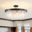 Load image into Gallery viewer, Farmhouze Light-23.6in Mid-Century Layered Textured Glass Round Ceiling Light-Chandelier-Black-
