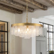 Load image into Gallery viewer, Farmhouze Light-23.6in Mid-Century Layered Textured Glass Round Ceiling Light-Chandelier-Brass-
