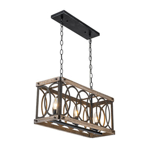 Farmhouze Light - 3 - Light Antique Wooden Rectangular Cage Island Pendant - Chandelier - Poplar - 