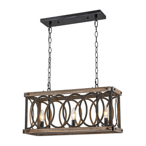 Farmhouze Light - 3 - Light Antique Wooden Rectangular Cage Island Pendant - Chandelier - Poplar - 