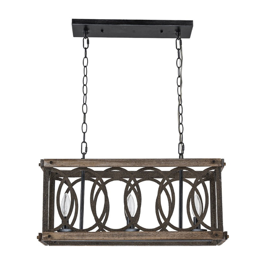 Farmhouze Light - 3 - Light Antique Wooden Rectangular Cage Island Pendant - Chandelier - Poplar - 