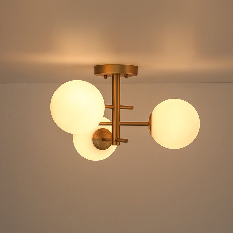 Farmhouze Light - 3 - Light Brass Opal Glass Globe Tiered Semi Flush Mount - Ceiling Light - 19.7 in - 