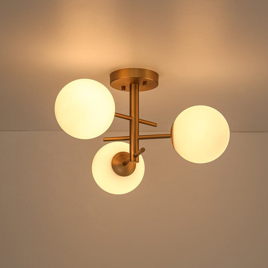 Farmhouze Light - 3 - Light Brass Opal Glass Globe Tiered Semi Flush Mount - Ceiling Light - 19.7 in - 