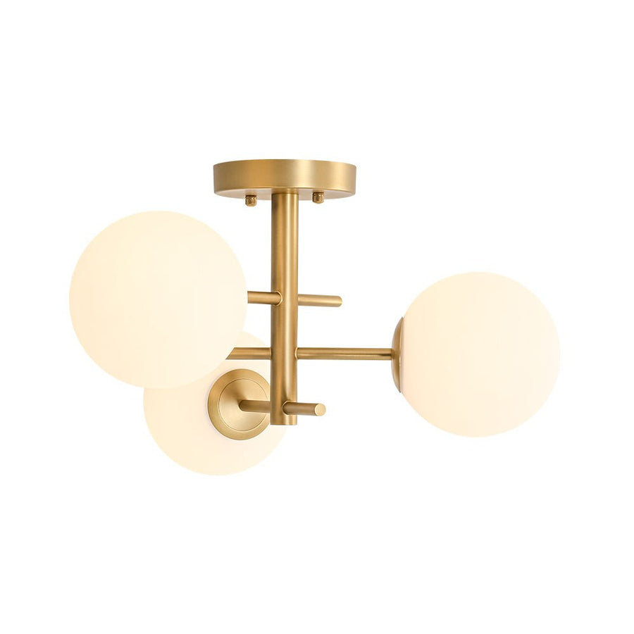 Farmhouze Light - 3 - Light Brass Opal Glass Globe Tiered Semi Flush Mount - Ceiling Light - 19.7 in - 