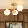 Load image into Gallery viewer, Farmhouze Light - 3 - Light Brass Opal Glass Globe Tiered Semi Flush Mount - Ceiling Light - 19.7 in - 
