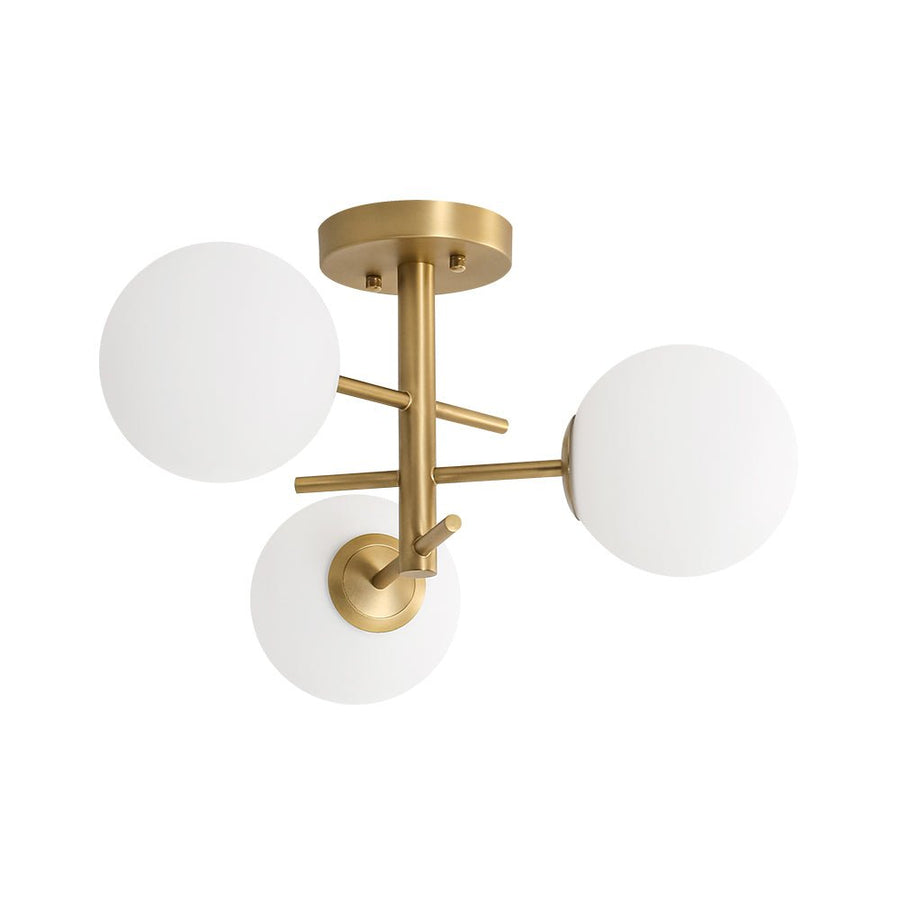 Farmhouze Light - 3 - Light Brass Opal Glass Globe Tiered Semi Flush Mount - Ceiling Light - 19.7 in - 