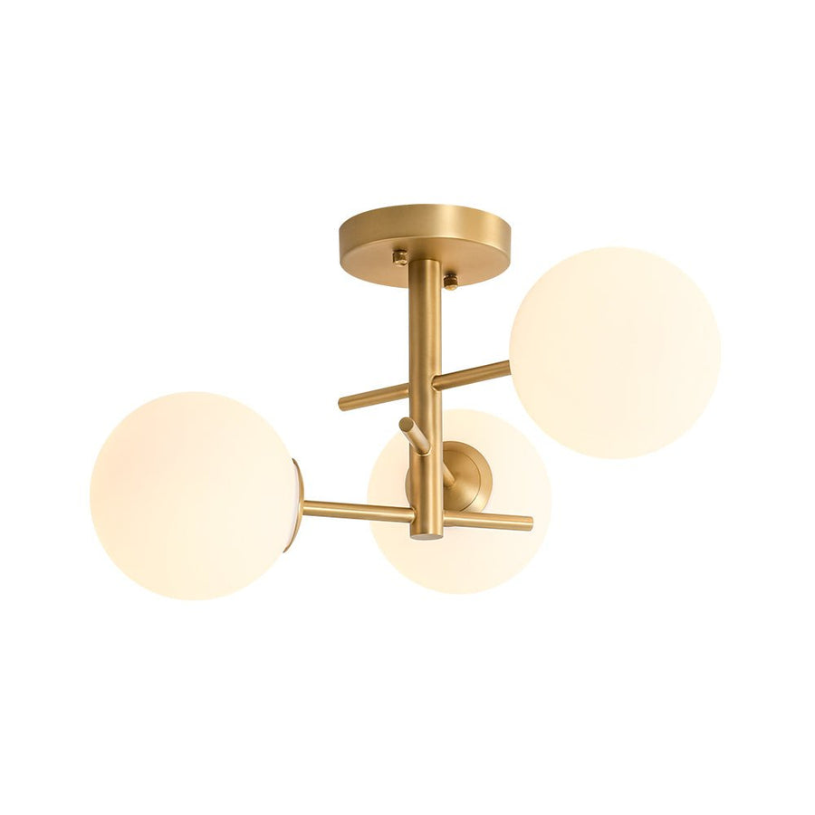 Farmhouze Light - 3 - Light Brass Opal Glass Globe Tiered Semi Flush Mount - Ceiling Light - 19.7 in - 
