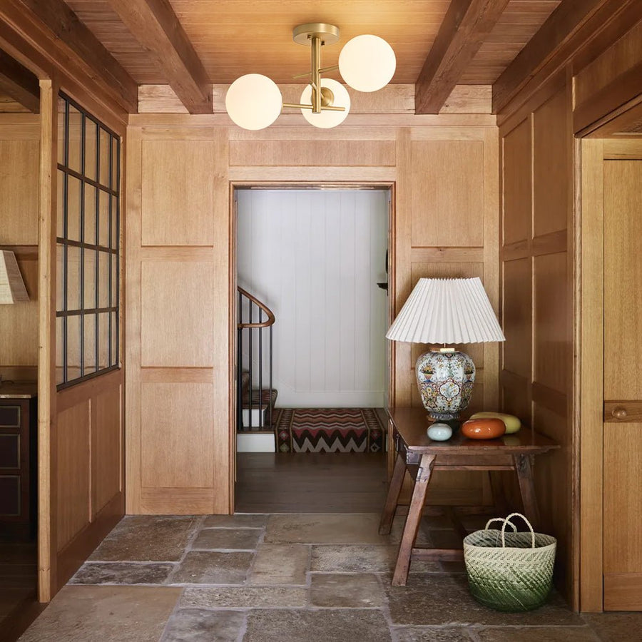 Farmhouze Light - 3 - Light Brass Opal Glass Globe Tiered Semi Flush Mount - Ceiling Light - 19.7 in - 