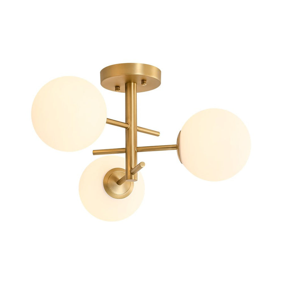 Farmhouze Light - 3 - Light Brass Opal Glass Globe Tiered Semi Flush Mount - Ceiling Light - 19.7 in - 