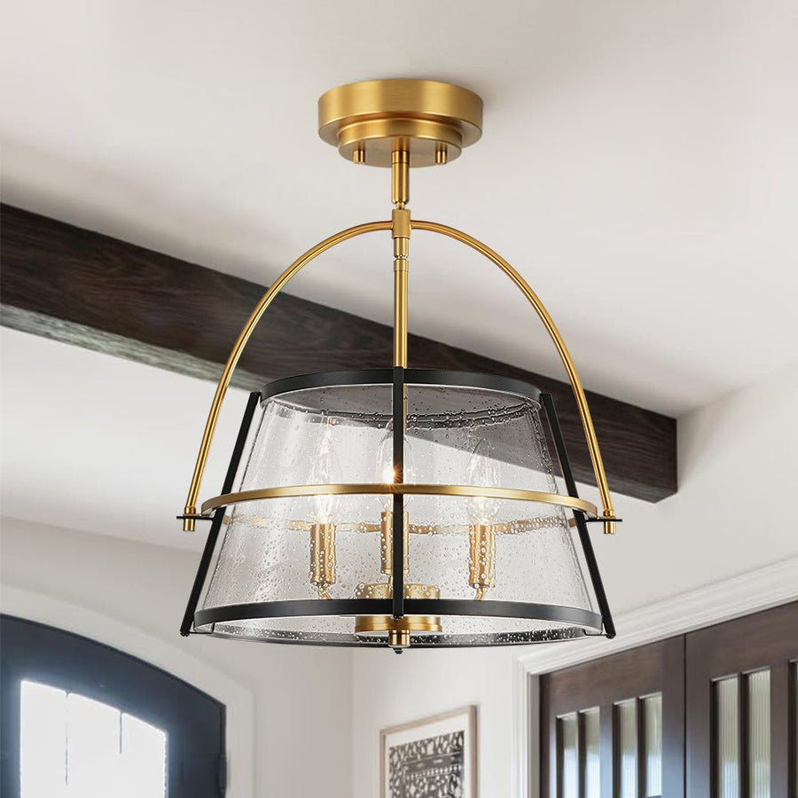 Farmhouze Light - 3 - Light Drum Seeded Glass Lantern Ceiling Light - Ceiling Light - 3 - Light - 