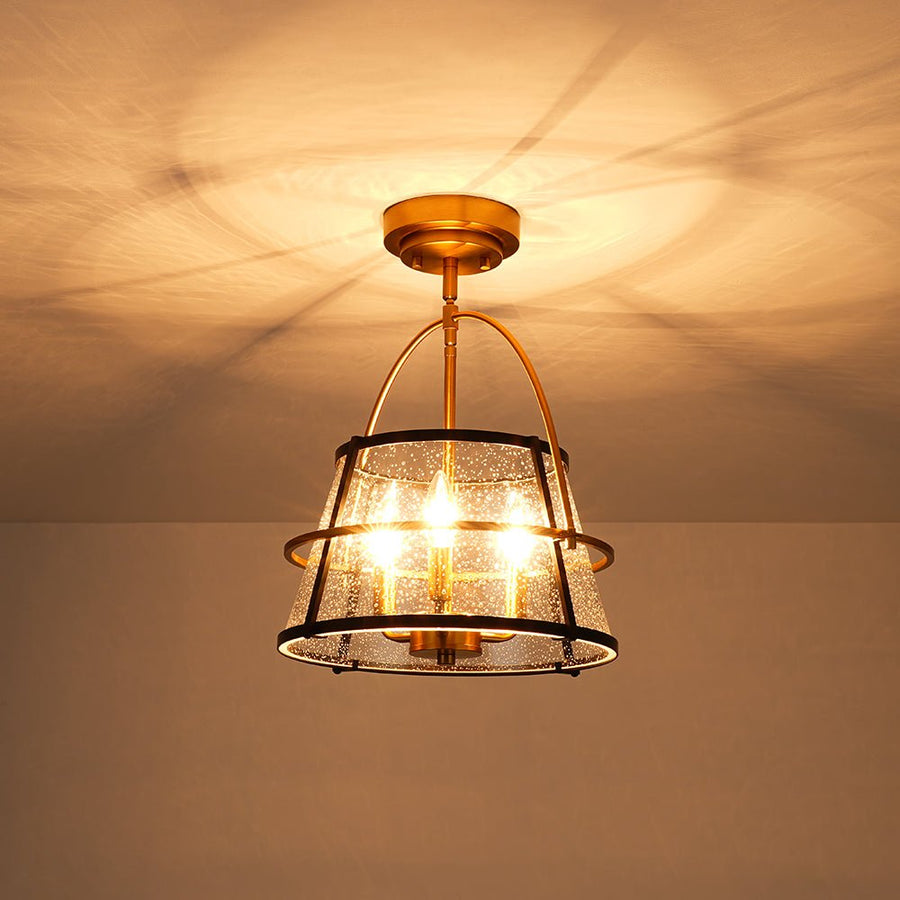 Farmhouze Light - 3 - Light Drum Seeded Glass Lantern Ceiling Light - Ceiling Light - 3 - Light - 
