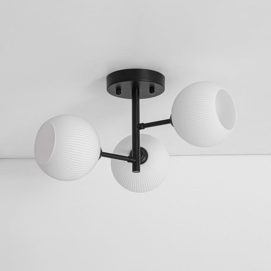 Farmhouze Light - 3 - Light Frosted Ribbed Glass Globe Black Tiered Ceiling Light - Ceiling Light - 16.5 in - 