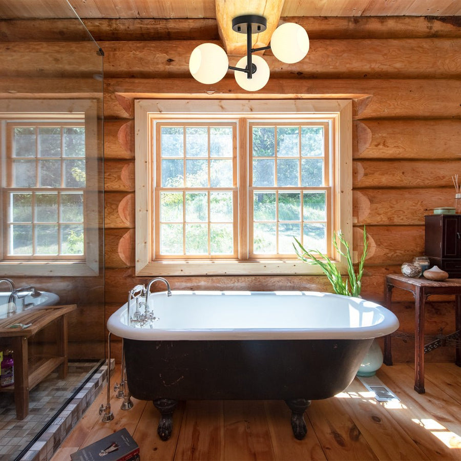 Farmhouze Light - 3 - Light Frosted Ribbed Glass Globe Black Tiered Ceiling Light - Ceiling Light - 16.5 in - 