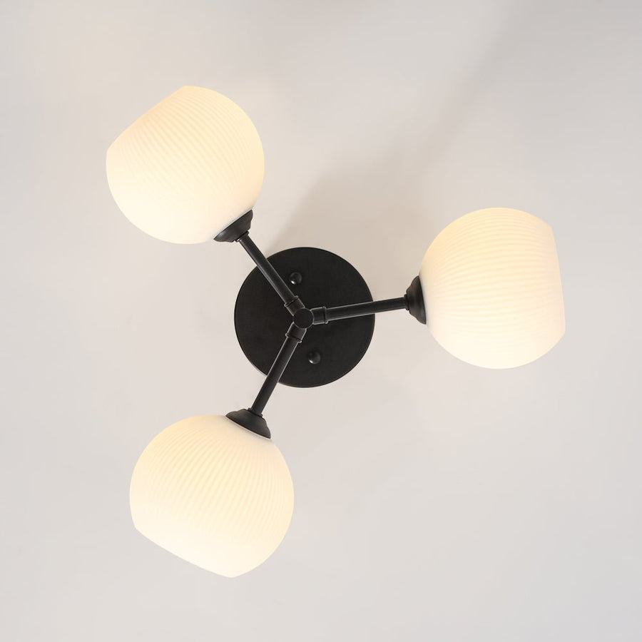 Farmhouze Light - 3 - Light Frosted Ribbed Glass Globe Black Tiered Ceiling Light - Ceiling Light - 16.5 in - 