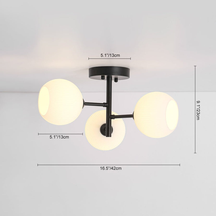 Farmhouze Light - 3 - Light Frosted Ribbed Glass Globe Black Tiered Ceiling Light - Ceiling Light - 16.5 in - 