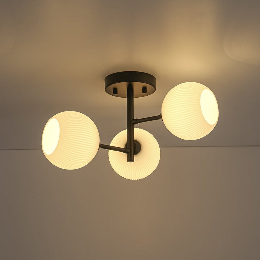 Farmhouze Light - 3 - Light Frosted Ribbed Glass Globe Black Tiered Ceiling Light - Ceiling Light - 16.5 in - 