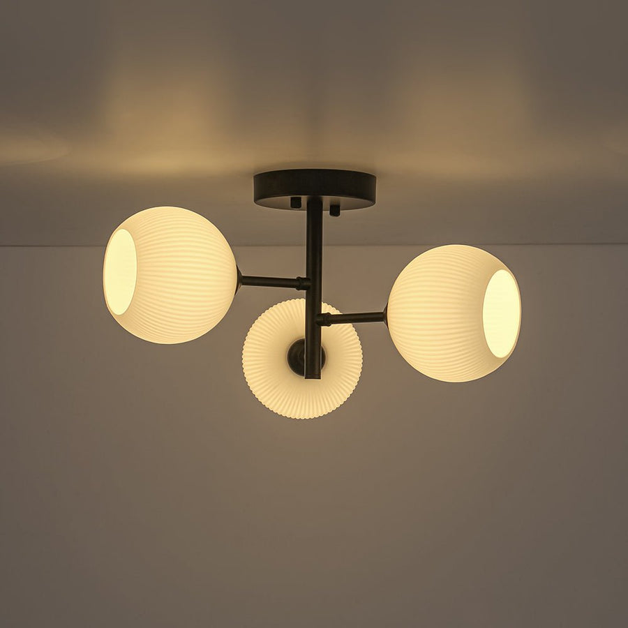 Farmhouze Light - 3 - Light Frosted Ribbed Glass Globe Black Tiered Ceiling Light - Ceiling Light - 16.5 in - 
