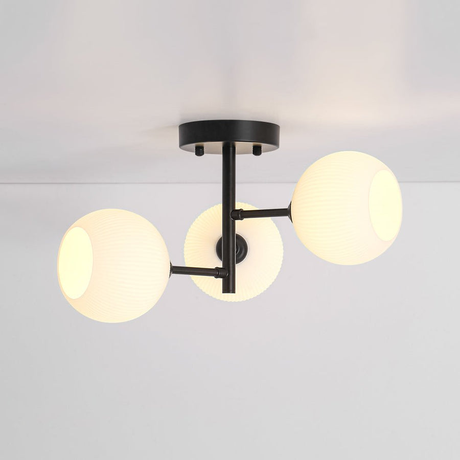 Farmhouze Light - 3 - Light Frosted Ribbed Glass Globe Black Tiered Ceiling Light - Ceiling Light - 16.5 in - 