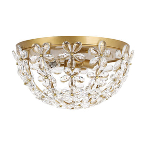 Farmhouze Light - 3 - Light Glam Gold Sparkle Crystal Flower Flush Mount Light - Chandelier - Brass - 