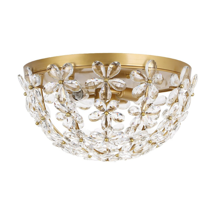 Farmhouze Light - 3 - Light Glam Gold Sparkle Crystal Flower Flush Mount Light - Chandelier - Brass - 