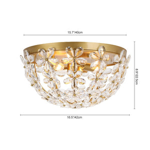 Farmhouze Light - 3 - Light Glam Gold Sparkle Crystal Flower Flush Mount Light - Chandelier - Brass - 