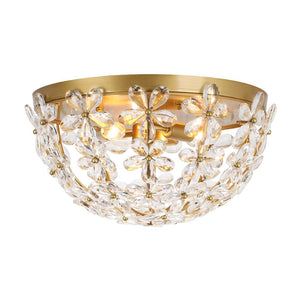 Farmhouze Light - 3 - Light Glam Gold Sparkle Crystal Flower Flush Mount Light - Chandelier - Brass - 