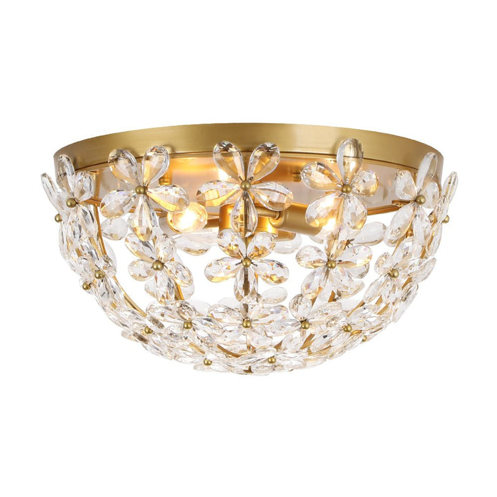 Farmhouze Light - 3 - Light Glam Gold Sparkle Crystal Flower Flush Mount Light - Chandelier - Brass - 