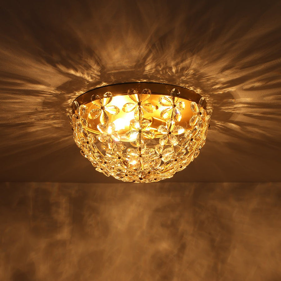 Farmhouze Light - 3 - Light Glam Gold Sparkle Crystal Flower Flush Mount Light - Chandelier - Brass - 