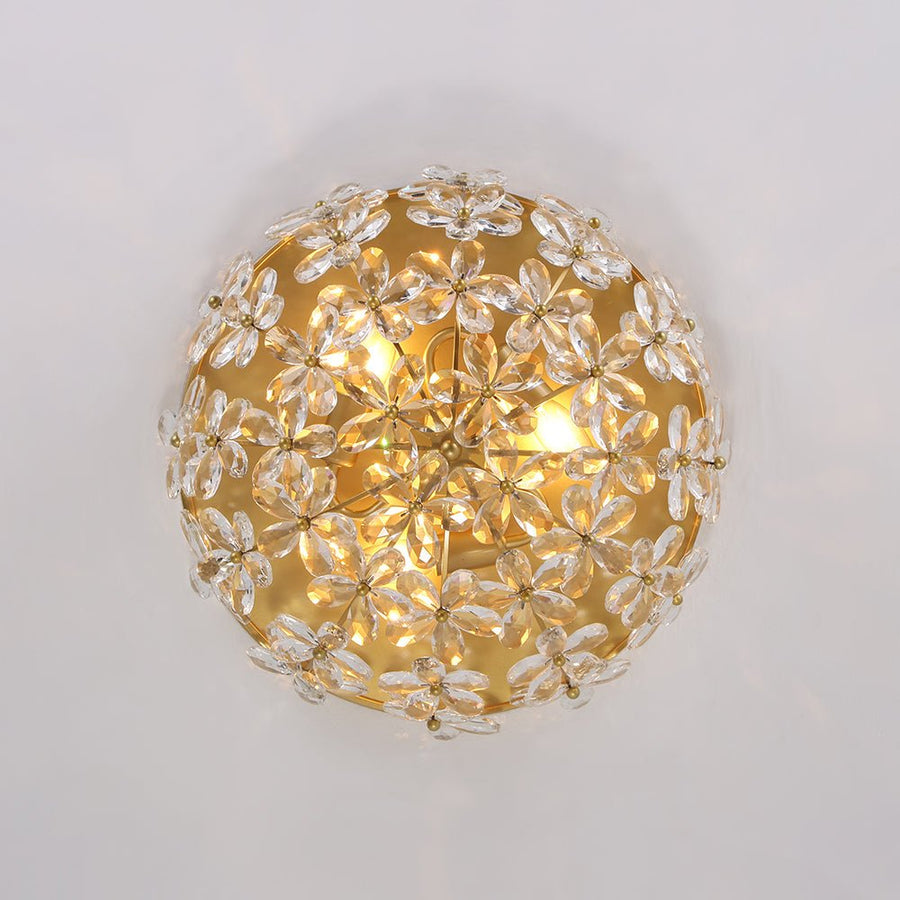 Farmhouze Light - 3 - Light Glam Gold Sparkle Crystal Flower Flush Mount Light - Chandelier - Brass - 