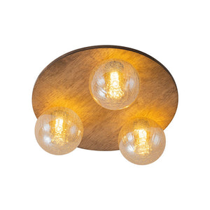 Farmhouze Light - 3 - light Rustic Wood Amber Glass Globe Round Semi Flush - Ceiling Light - 11.8 in - 