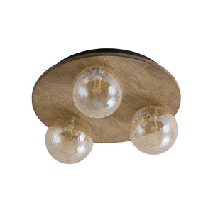 Farmhouze Light - 3 - light Rustic Wood Amber Glass Globe Round Semi Flush - Ceiling Light - 11.8 in - 