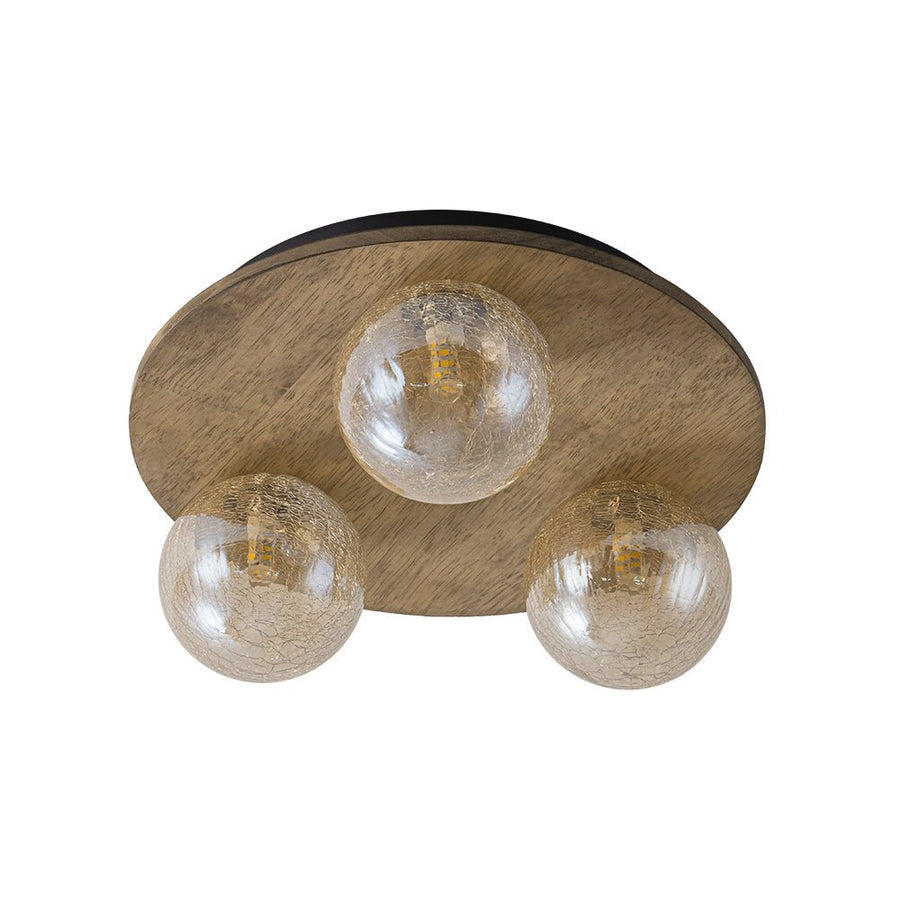 Farmhouze Light - 3 - light Rustic Wood Amber Glass Globe Round Semi Flush - Ceiling Light - 11.8 in - 