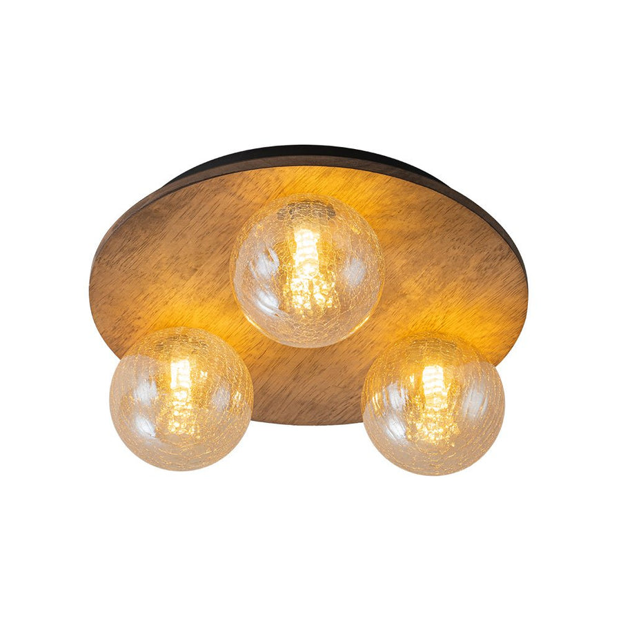 Farmhouze Light - 3 - light Rustic Wood Amber Glass Globe Round Semi Flush - Ceiling Light - 11.8 in - 