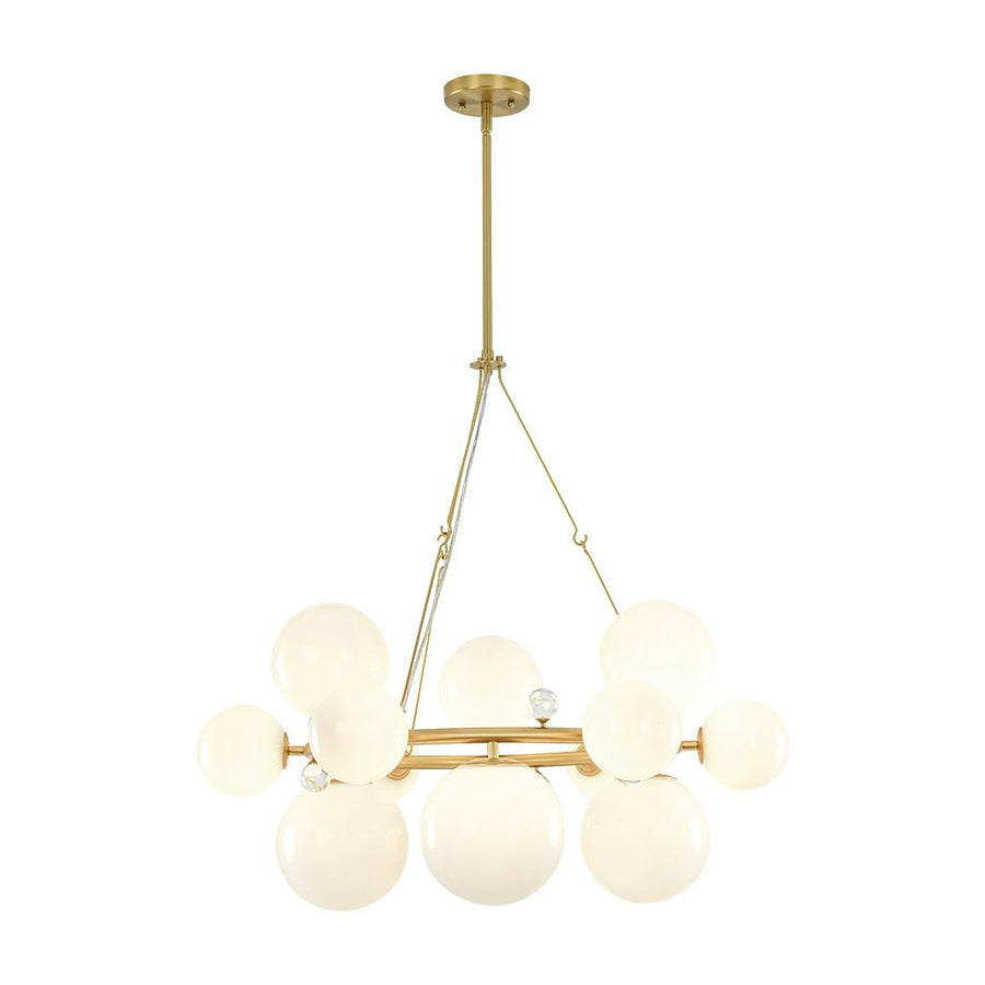 Farmhouze Light - 33.2” Modern Milky Glass Globe Wagon Wheel Chandelier - Chandelier - Brass - 
