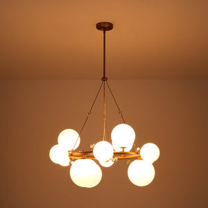 Farmhouze Light - 33.2” Modern Milky Glass Globe Wagon Wheel Chandelier - Chandelier - Brass - 