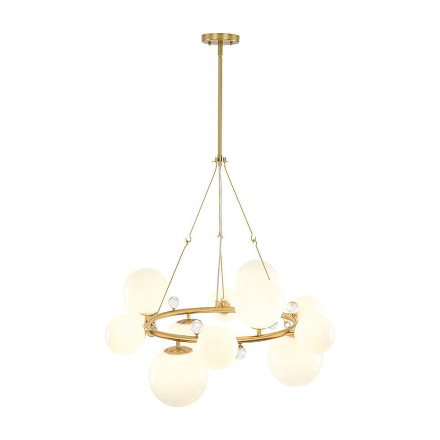 Farmhouze Light - 33.2” Modern Milky Glass Globe Wagon Wheel Chandelier - Chandelier - Brass - 