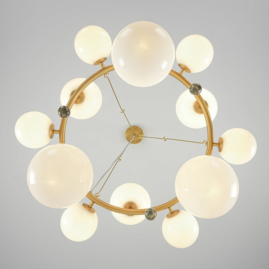 Farmhouze Light - 33.2” Modern Milky Glass Globe Wagon Wheel Chandelier - Chandelier - Brass - 