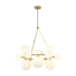 Farmhouze Light - 33.2” Modern Milky Glass Globe Wagon Wheel Chandelier - Chandelier - Brass - 