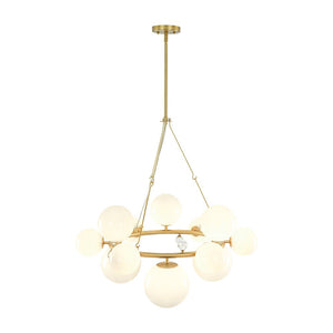 Farmhouze Light - 33.2” Modern Milky Glass Globe Wagon Wheel Chandelier - Chandelier - Brass - 