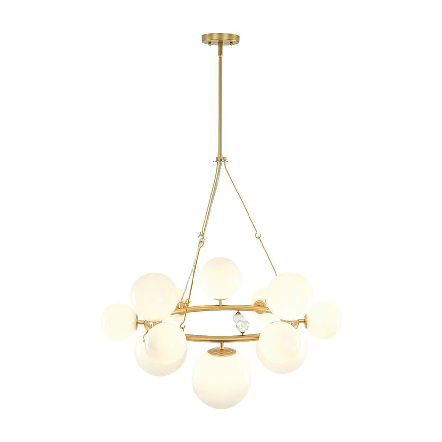 Farmhouze Light - 33.2” Modern Milky Glass Globe Wagon Wheel Chandelier - Chandelier - Brass - 
