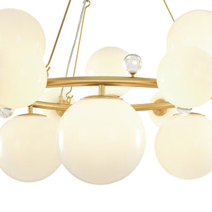 Farmhouze Light - 33.2” Modern Milky Glass Globe Wagon Wheel Chandelier - Chandelier - Brass - 