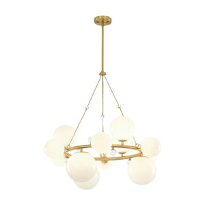 Farmhouze Light - 33.2” Modern Milky Glass Globe Wagon Wheel Chandelier - Chandelier - Brass - 