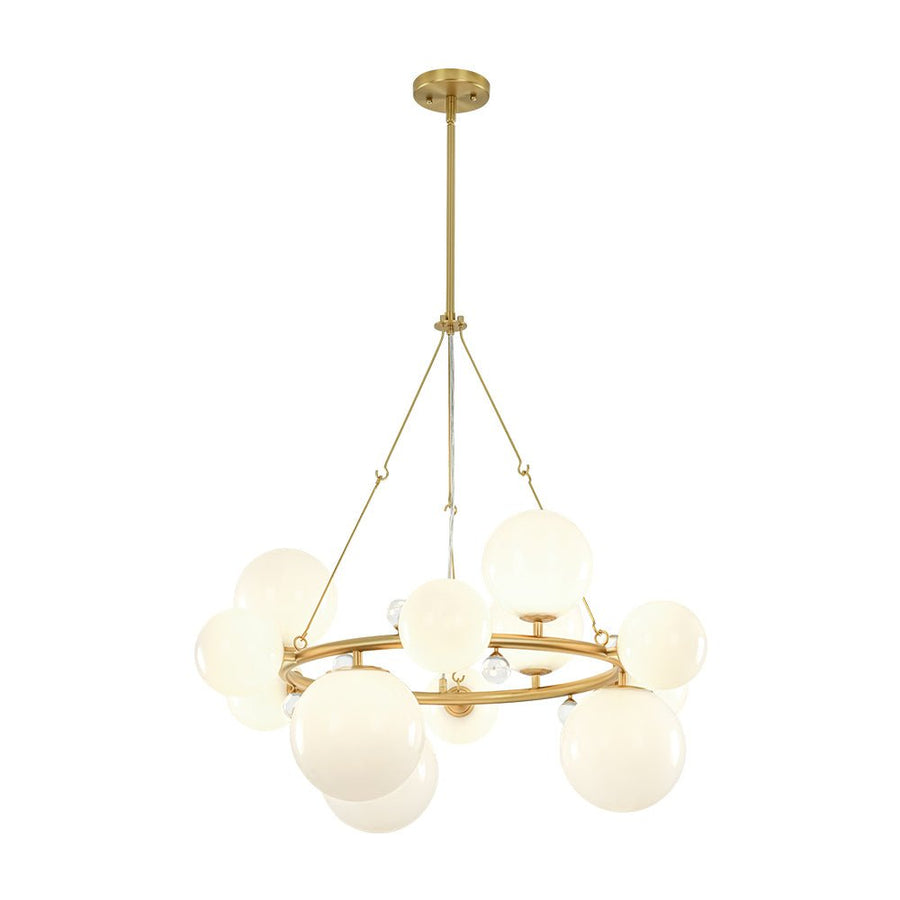 Farmhouze Light - 33.2” Modern Milky Glass Globe Wagon Wheel Chandelier - Chandelier - Brass - 