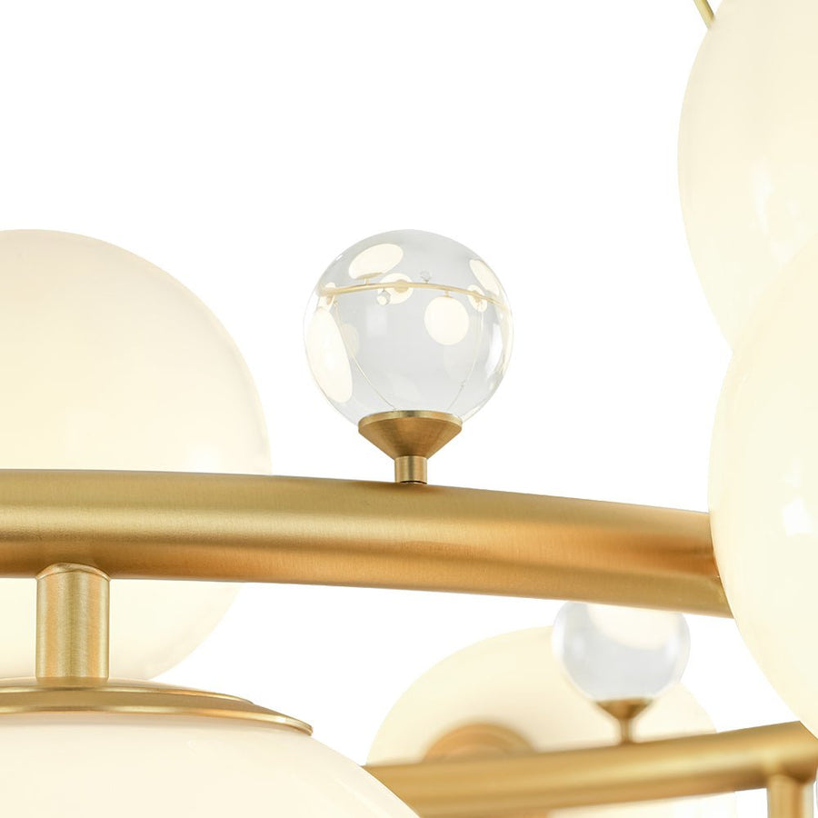 Farmhouze Light - 33.2” Modern Milky Glass Globe Wagon Wheel Chandelier - Chandelier - Brass - 