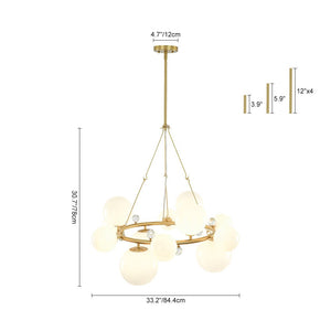 Farmhouze Light - 33.2” Modern Milky Glass Globe Wagon Wheel Chandelier - Chandelier - Brass - 