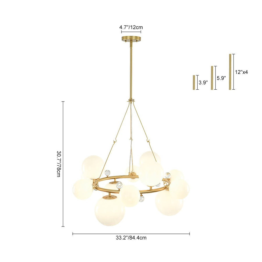Farmhouze Light - 33.2” Modern Milky Glass Globe Wagon Wheel Chandelier - Chandelier - Brass - 