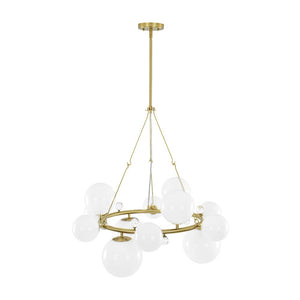 Farmhouze Light - 33.2” Modern Milky Glass Globe Wagon Wheel Chandelier - Chandelier - Brass - 