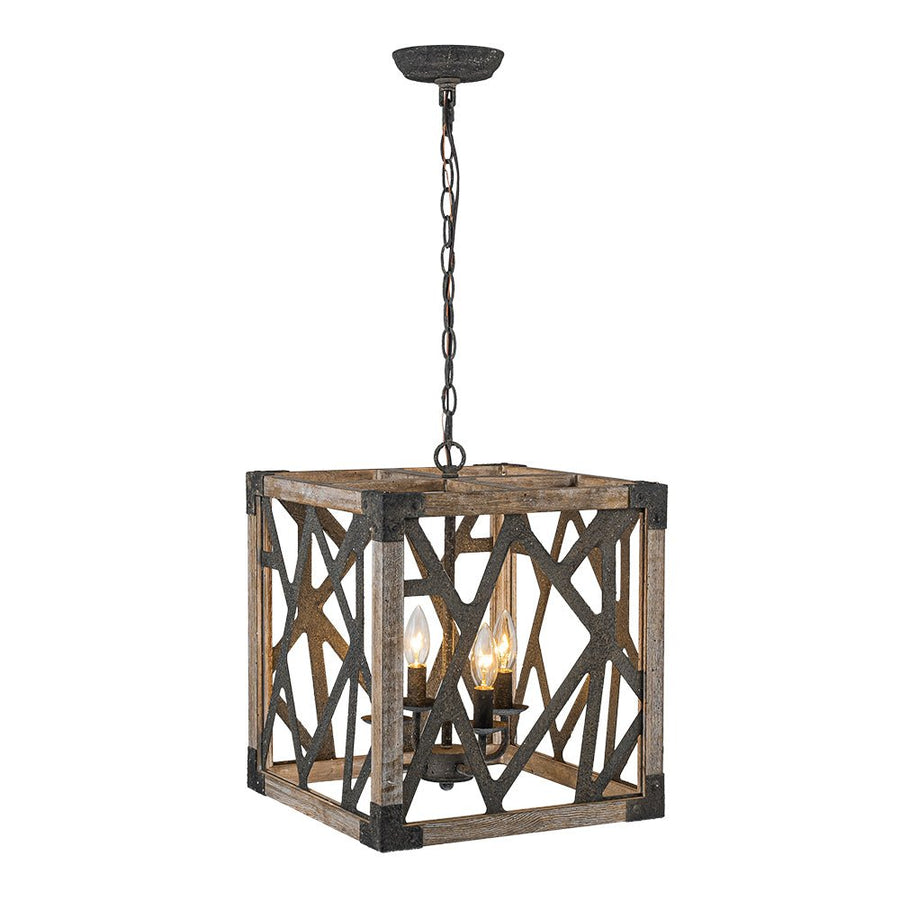 Farmhouze Light - 4 - Light Candle Style Aged Wooden Square Lantern Pendant Light - Pendant - Poplar - 