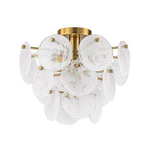 Farmhouze Light - 4 - Light Layer White Textured Glass Semi Flush Ceiling Light - Ceiling Light - Brass - 